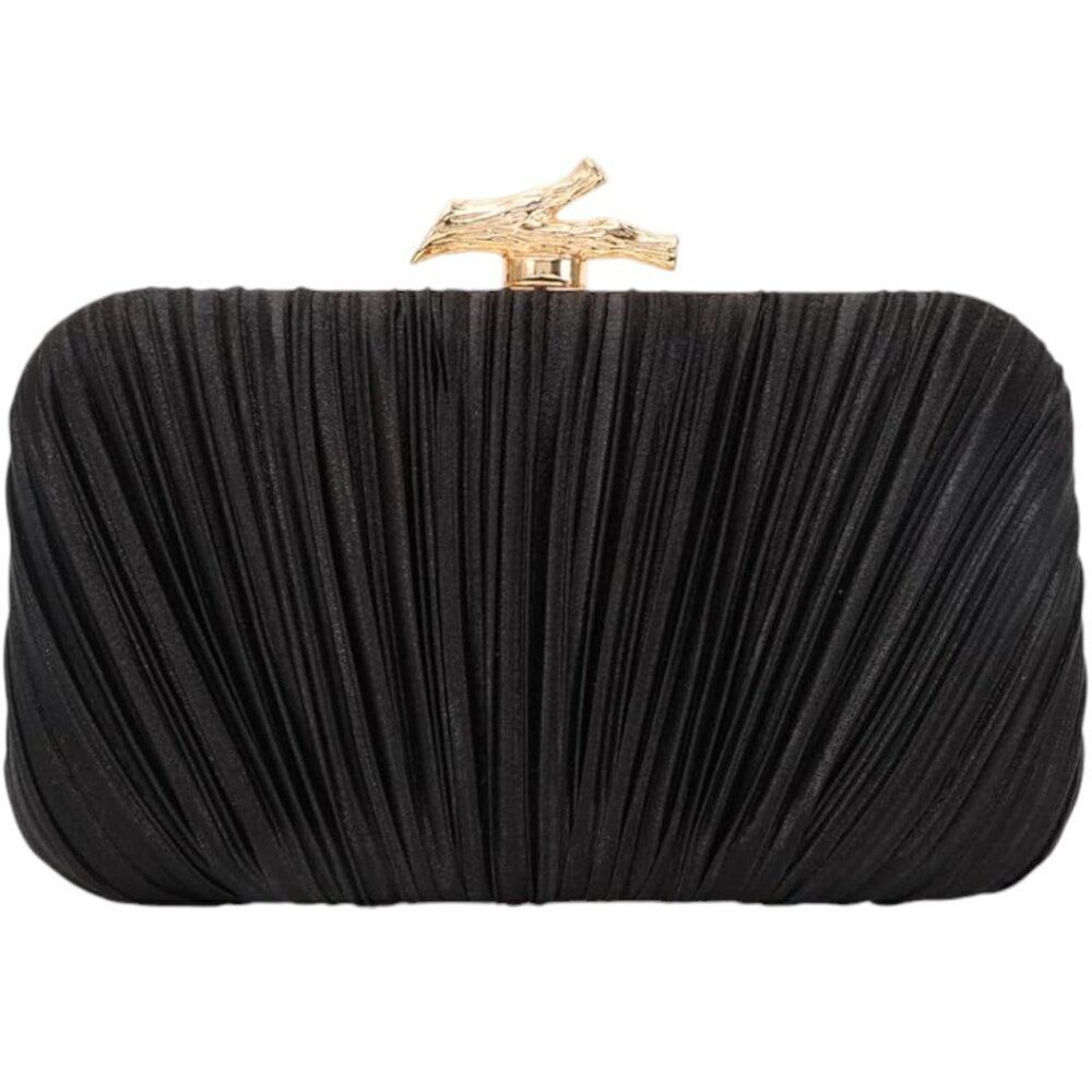 Black Clutch Purses for Women Evening Bag Pleated Clutch Bag with Chain
